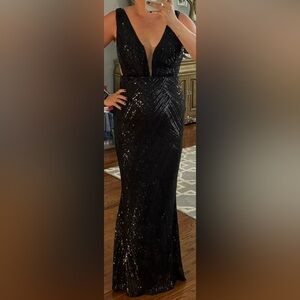 NWT Love & Lemonade Black Sequin evening gown